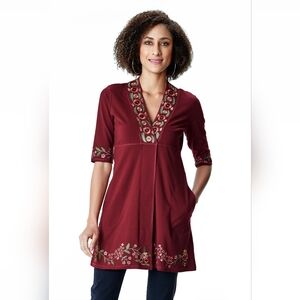 Eshakti Embroidered Burgundy Floral Dress Size XL